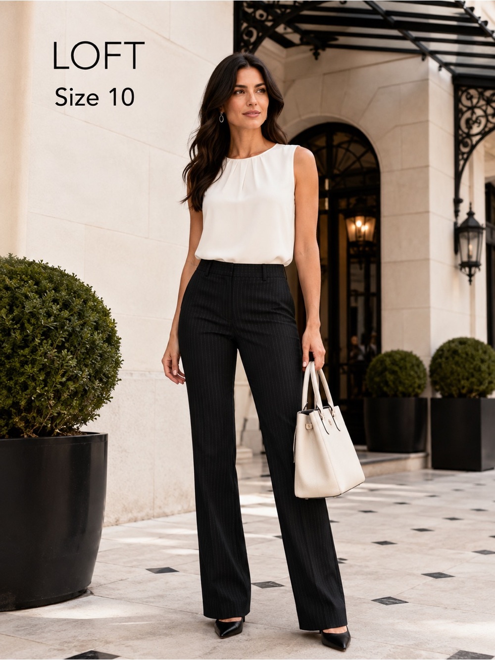 LOFT Size 10 Black Pinstripe Wide Leg Dress Pants Trousers